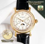 Patek Philippe Leather strap Complications 9100 Movement 316L Steel 42mm White/Gold Dial Men Watch
